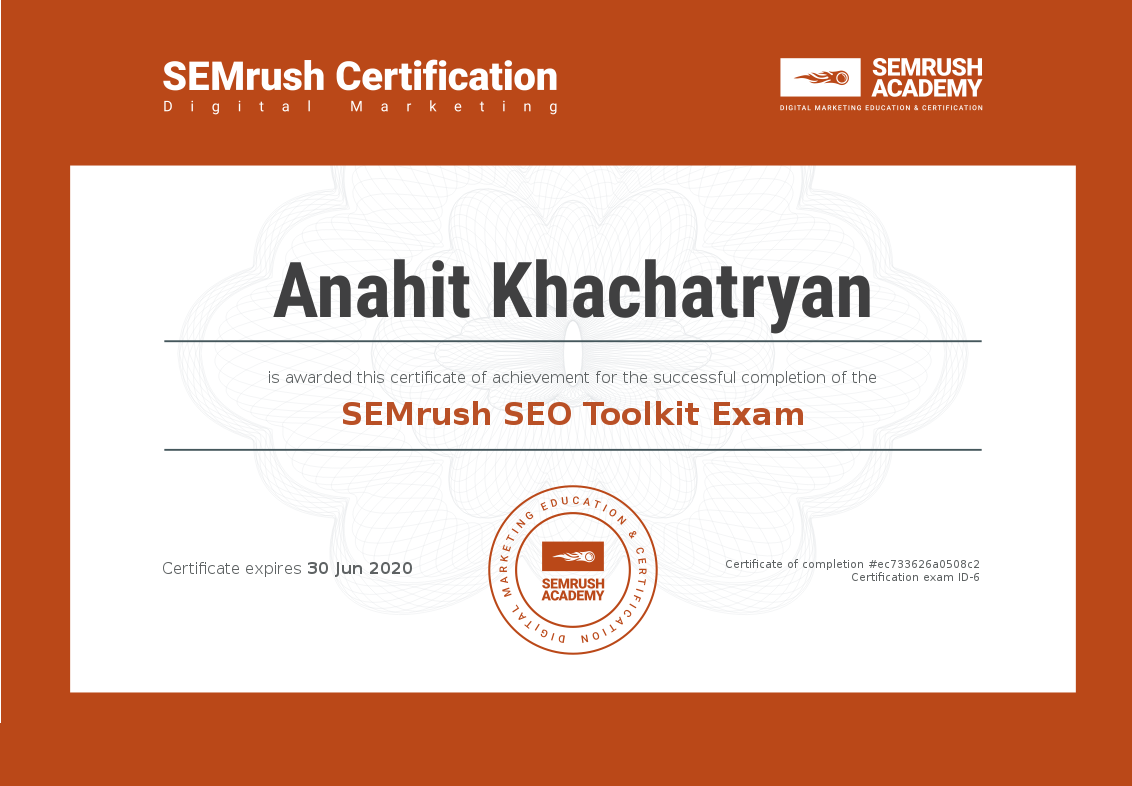 Semrush Certificate