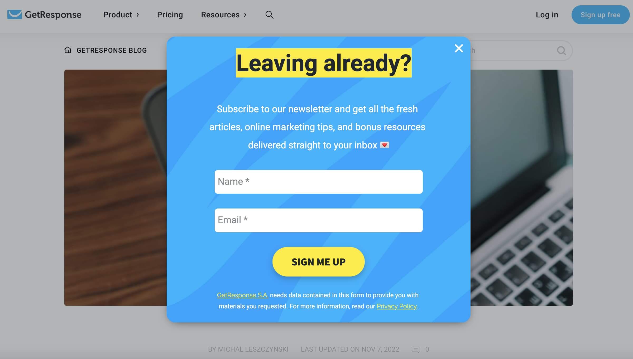 pop up window when leaving page