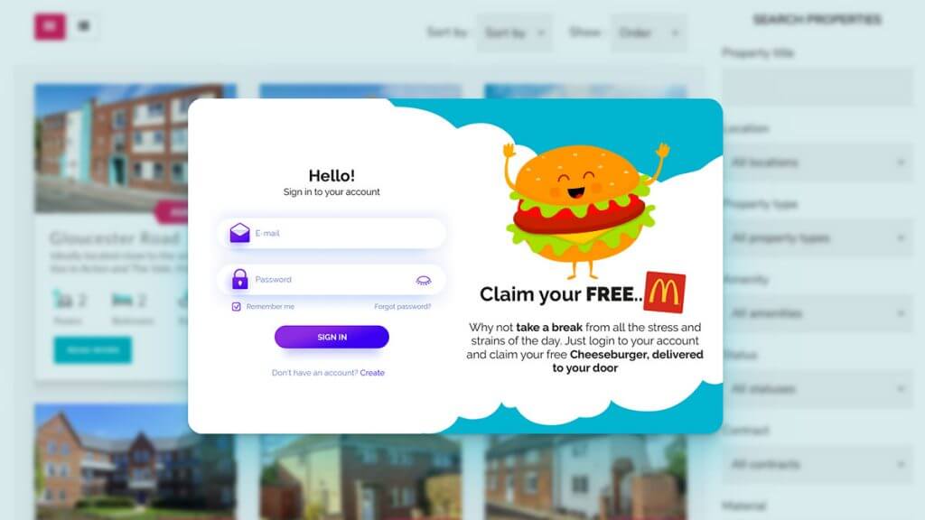 Welcome pop-up window